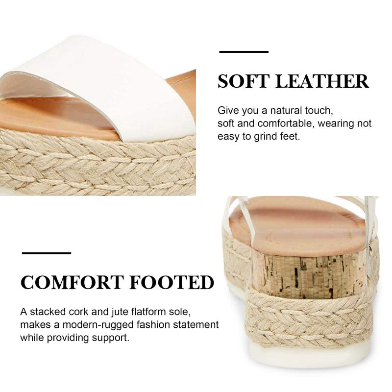 Athlefit Women's Espadrilles Platform Wedge Sandals Casual Open Toe Ankle Strap Buckle Summer Sandals, White, Size 9.5, AD00502 - Image 4